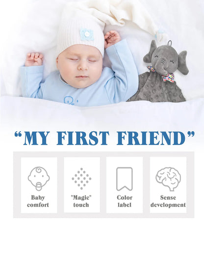 Elephant Baby Comforter Blanket – Soft Soothing Towel with Rattle, Animal Toy for Toddler Sleep and Reassurance