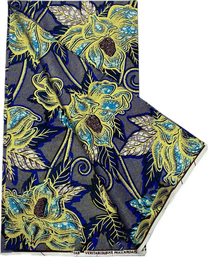 Grand Super Ankara Wax Fabric - Original 100% Cotton Glitter Batik Pagne 6 Yards Nigerian Party Dress Sewing Material