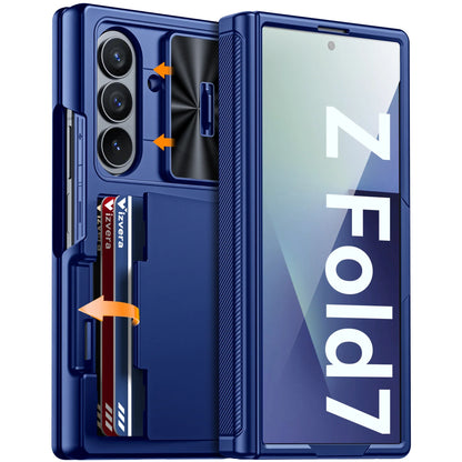 Samsung Galaxy Z Fold 7 Case – Black Shockproof Silicone Wallet with RFID Card Holder, Hinge & Camera Protection