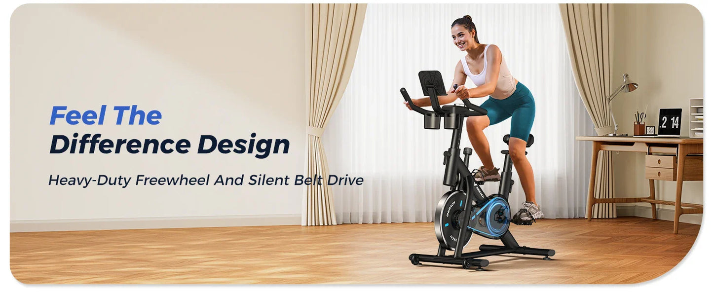 MERACH Exercise Bike – Low Noise Stationary Cycling Bike with 270lbs Weight Capacity, Tablet Mount & Fitness Courses for Indoor Workouts
