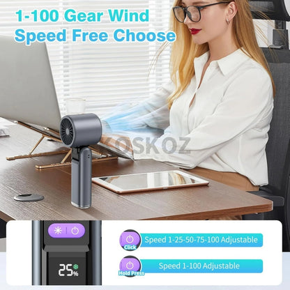 Portable Handheld Turbo Fan - 5-Speed High Velocity Rechargeable Mini Cooling Fan with Flashlight & 4000mAh Battery for Travel