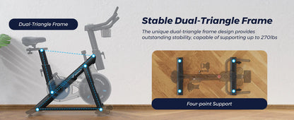 MERACH Exercise Bike – Low Noise Stationary Cycling Bike with 270lbs Weight Capacity, Tablet Mount & Fitness Courses for Indoor Workouts