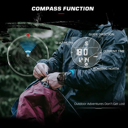 NORTH EDGE ALPS Men's Digital Carbon Fiber Watch Shockproof Military Sports Waterproof 50M Outdoor Compass Wristwatch