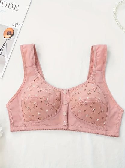 Women’s Floral Front-Buckle Bra Set - 7-Piece Adjustable Breathable Support for Nursing & Everyday Wear