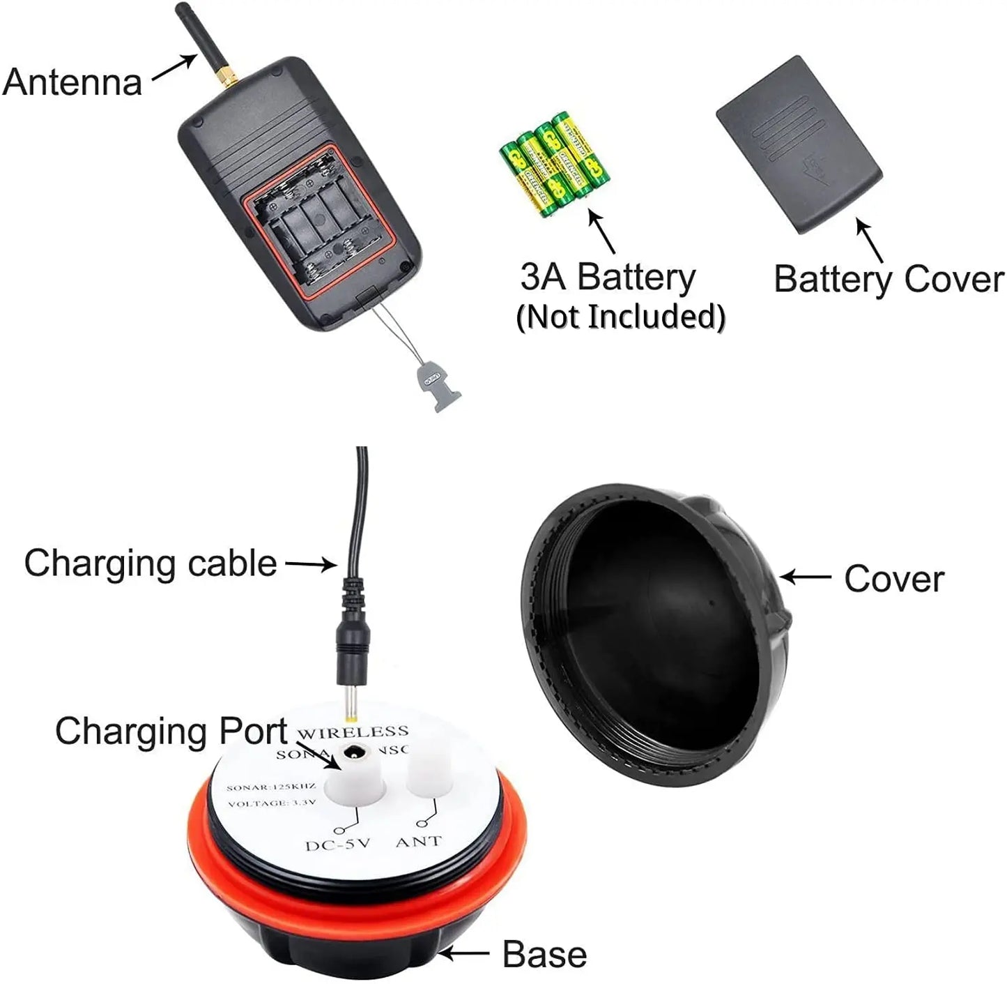 Wireless Sonar Fish Finder - Portable Underwater Fishing Detector with Echo Sounder and Fishing Alert