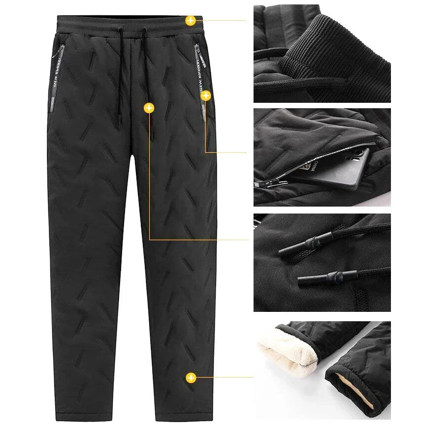 Men's Winter Fleece-Lined Sweatpants - Thick Lambswool Warm Windproof Casual Jogger Trousers