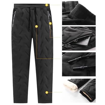 Men's Winter Fleece-Lined Sweatpants - Thick Lambswool Warm Windproof Casual Jogger Trousers