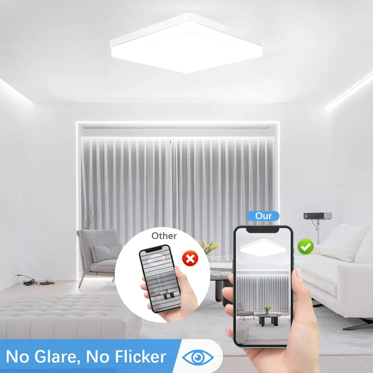 IRALAN Square LED Ceiling Light: Neutral White, Cool White, Warm White - 48W, 36W, 24W, 18W Bedroom Light