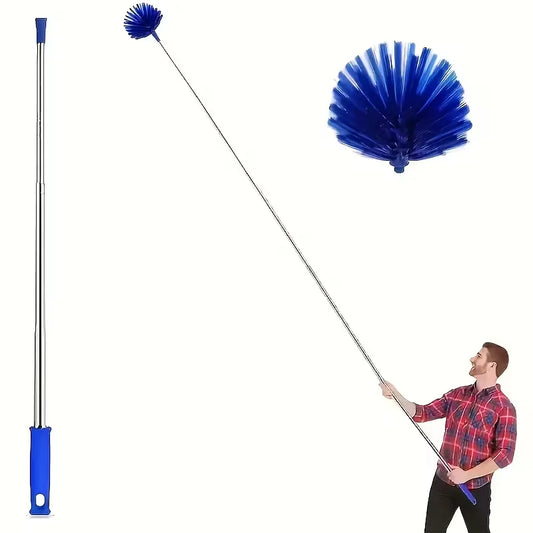 Extendable Spider Web Duster - Retractable Stainless Steel Pole Cleaning Brush for Indoor & Outdoor Use