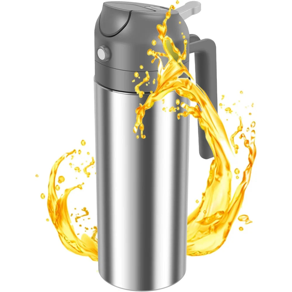 2-in-1 Oil Dispenser Bottle - Stainless Steel Cooking Oil Sprayer for Baking, Cooking & Portable Refillable Use