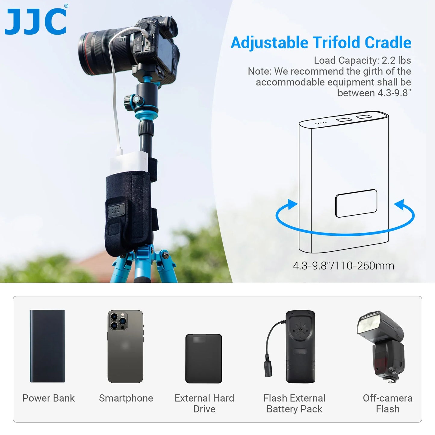 JJC Tripod Mounting Strap Bag – Photography Accessory Holder for Power Bank, Remote, Light Stand & Cables