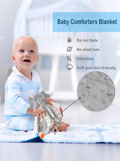 Elephant Baby Comforter Blanket – Soft Soothing Towel with Animal Rattle, Toddler Sleep Reassurance Toy