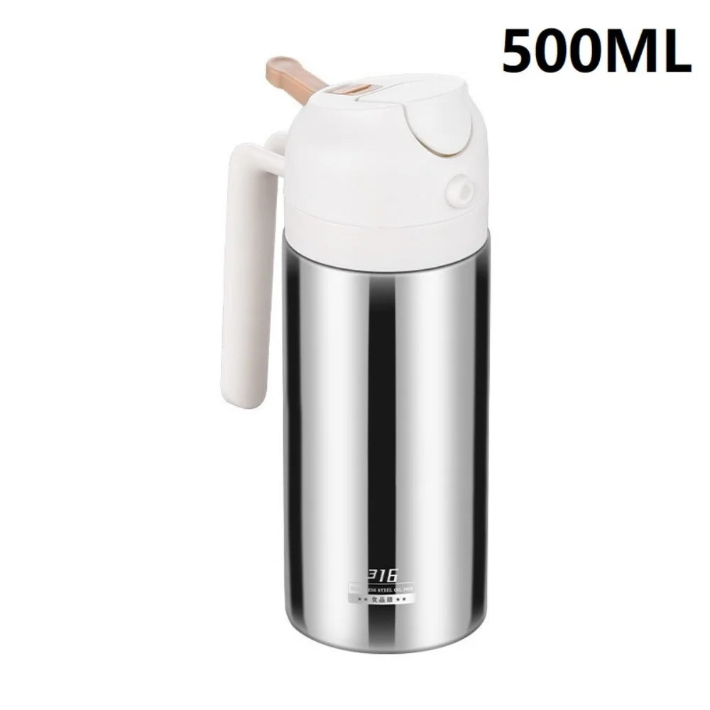 2-in-1 Oil Dispenser Bottle - Stainless Steel Cooking Oil Sprayer for Baking, Cooking & Portable Refillable Use