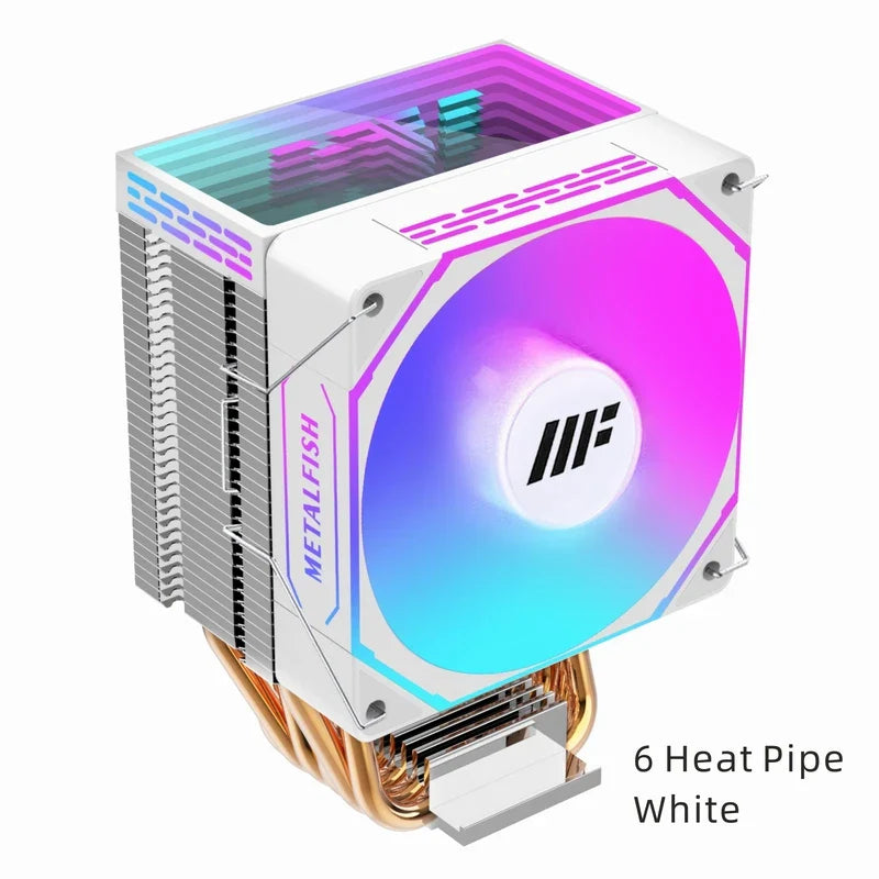 METALFISH White CPU Cooler – ARGB PWM Silent Fan Radiator 4-Pin High Performance Air Cooling for Intel LGA1700/1200/115X/1366/2011 & AMD AM5/AM4/x99/x79