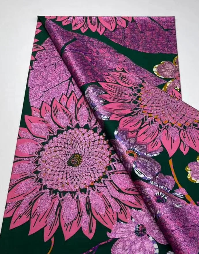 Grand Super Ankara Wax Fabric - Original 100% Cotton Glitter Batik Pagne 6 Yards Nigerian Party Dress Sewing Material