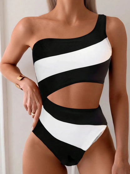 Sexy One Shoulder One Piece Swimsuit - Women's Bodysuit Beachwear Pool Bathing Suit Jumpsuit Outfit