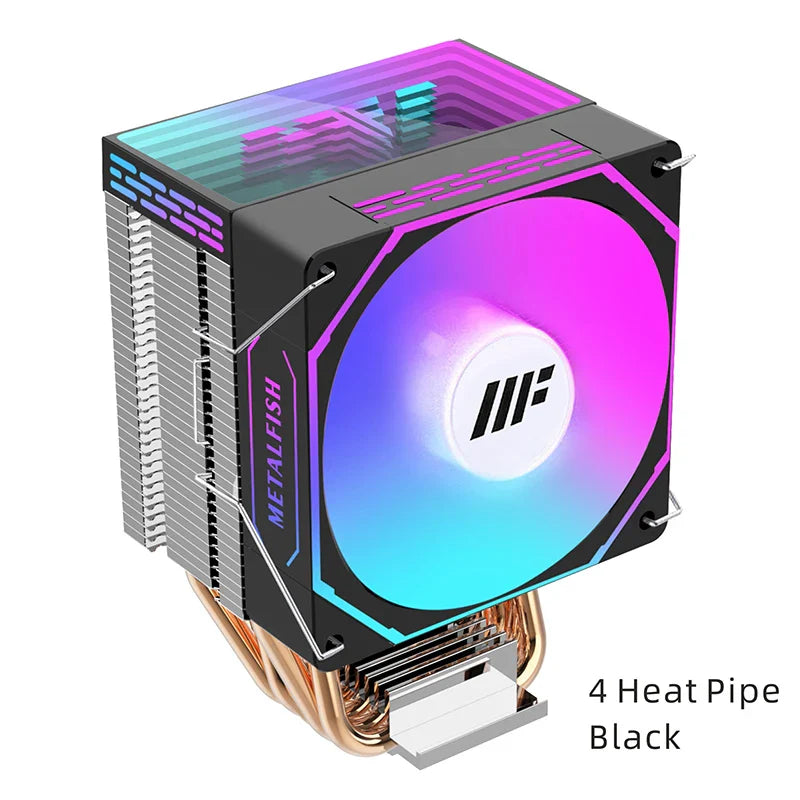 METALFISH White CPU Cooler — Silent ARGB 4-Pin PWM Fan with Radiator for Intel LGA 1700/1200/1150/1155/1156/1366/2011 & AMD AM5/AM4/AM3/X99/X79