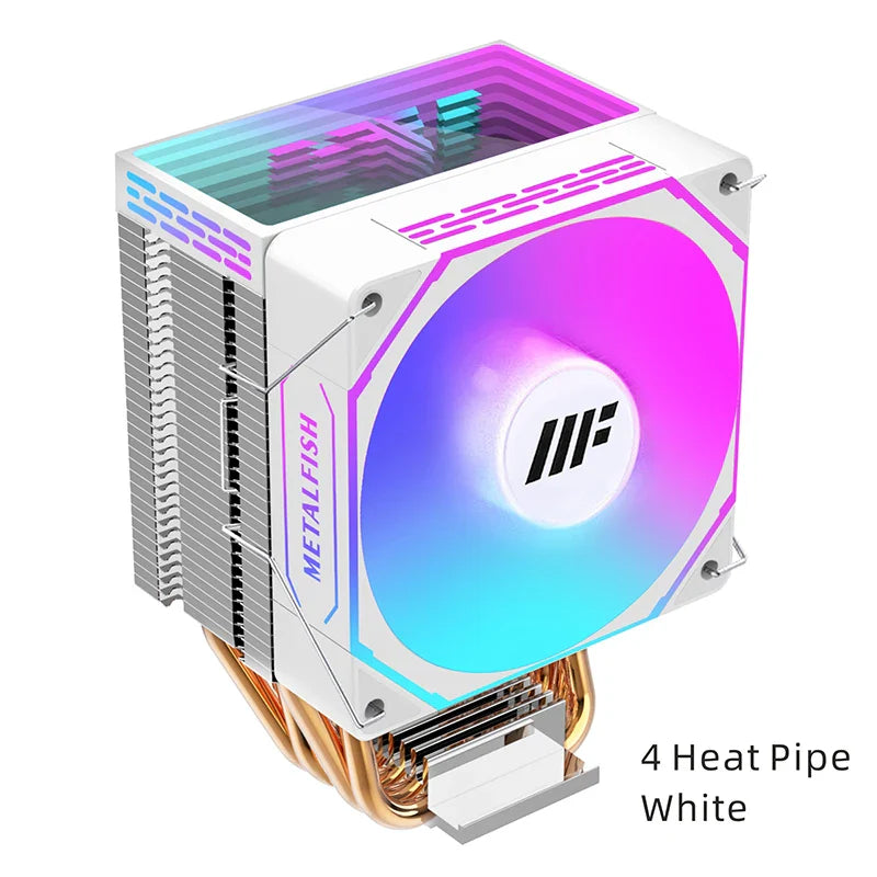 METALFISH White CPU Cooler — Silent ARGB 4-Pin PWM Fan with Radiator for Intel LGA 1700/1200/1150/1155/1156/1366/2011 & AMD AM5/AM4/AM3/X99/X79