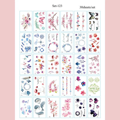 30pcs Black Temporary Tattoo Stickers - Flower Butterfly Rose Moon Star Mandala Designs for Hand, Chest & Body Art