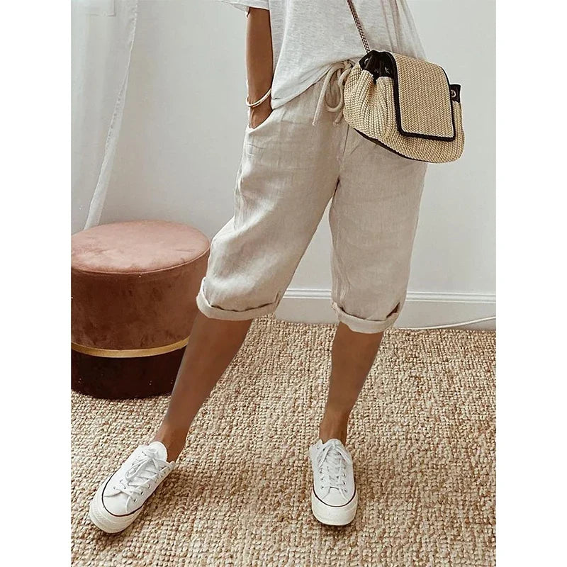 Women's Cotton Linen Wide Leg Pants - Vintage Lace Up High Waist Casual Streetwear Trousers