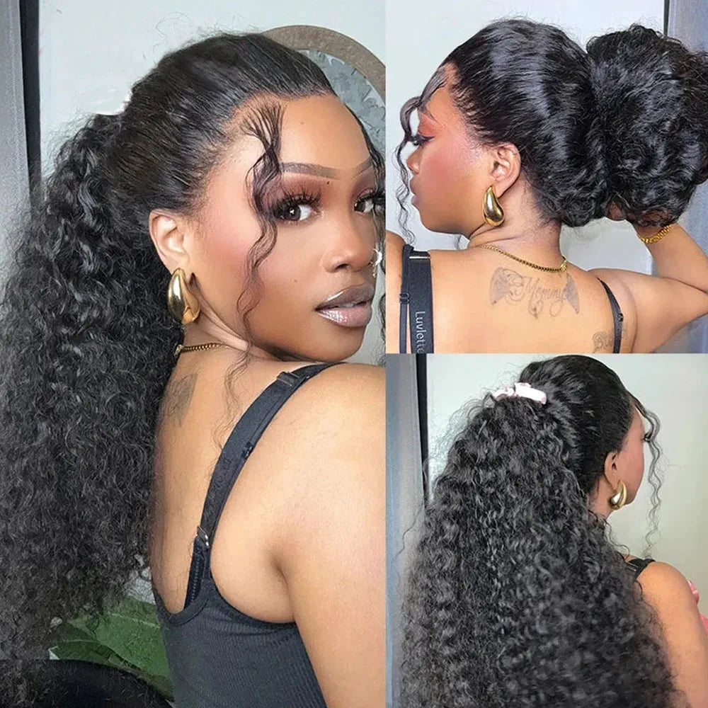 250 Density Deep Curly Wave 360 HD Lace Front Human Hair Wig – Water Wave 13x6 Lace Frontal Glueless Wig, 100% Human Hair