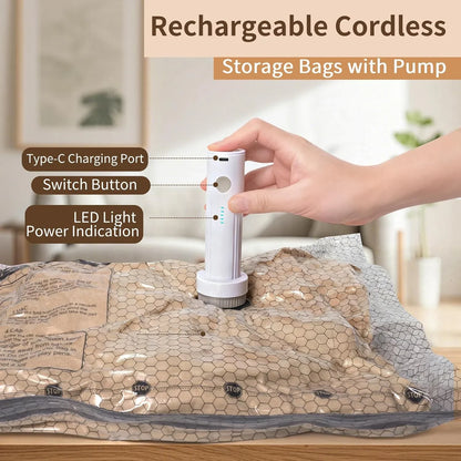 Rechargeable Air Pump Travel Vacuum Storage Bags – Space Saver Compression Bags for Luggage & Suitcases