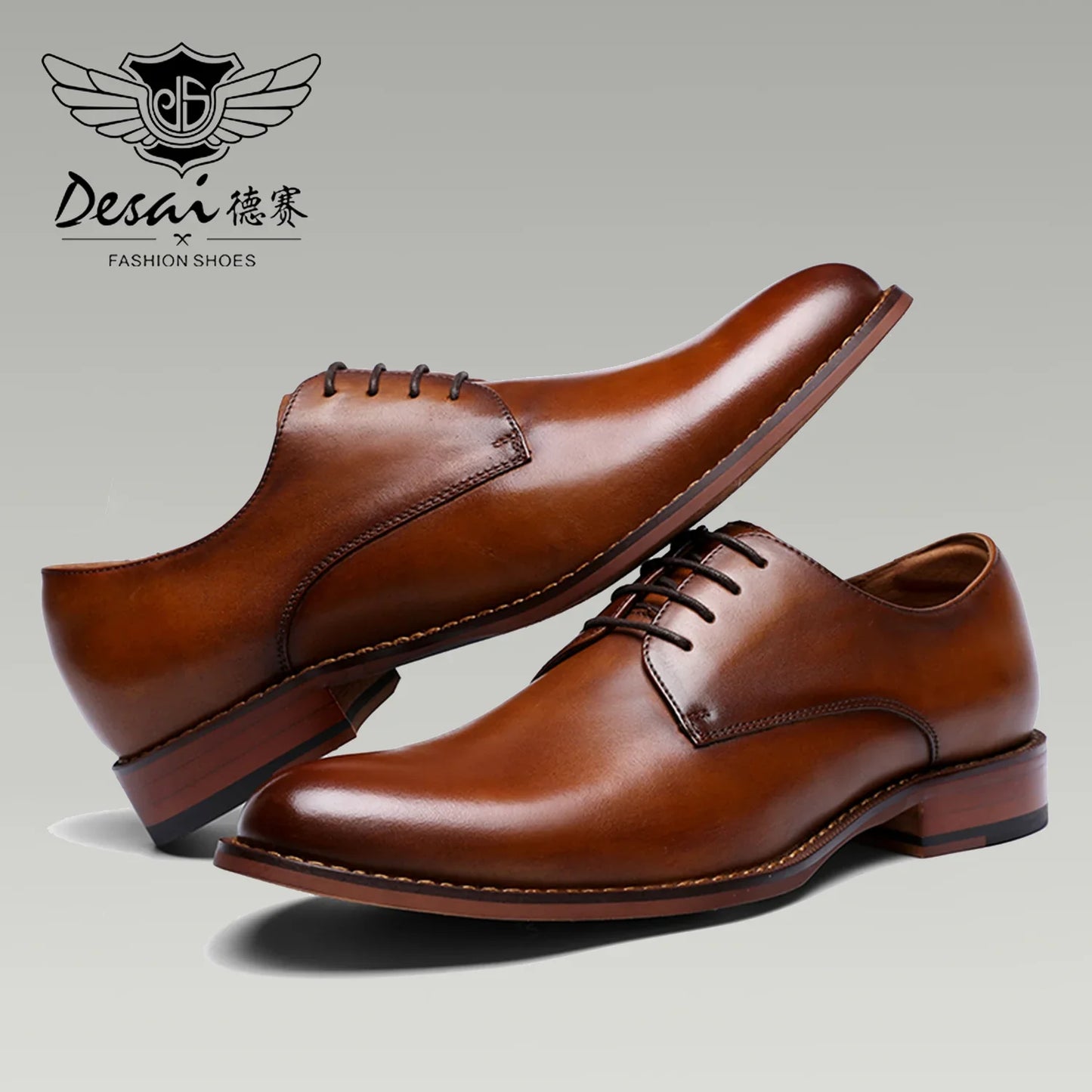 Men’s Full Grain Leather Derby Shoes - Minimalist Formal Business Lace-Up Dress Shoes