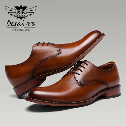 Men’s Full Grain Leather Derby Shoes - Minimalist Formal Business Lace-Up Dress Shoes