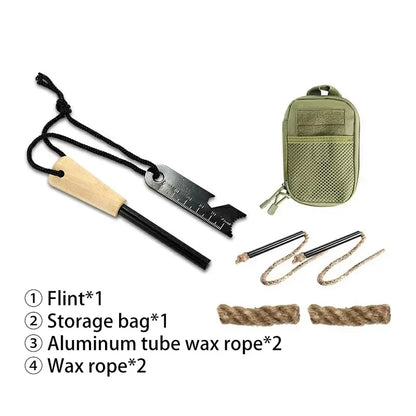 Portable Magnesium Fire Starter - Flint Lighter with Wooden Handle Outdoor Survival Camping EDC Emergency Tool