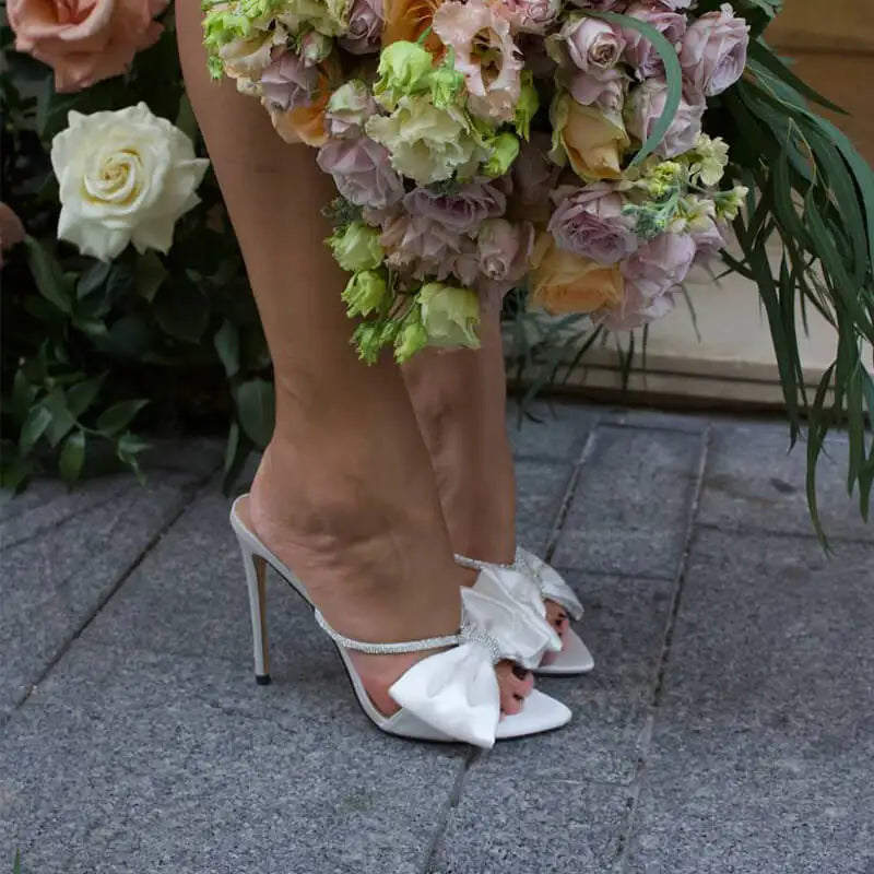 Women’s Crystal Butterfly Mules - Pointed Toe Slip-On High Heel Sandals for Wedding & Party Wear