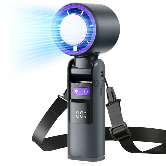 Portable Handheld Turbo Fan - 5-Speed High Velocity Rechargeable Mini Cooling Fan with Flashlight & 4000mAh Battery for Travel