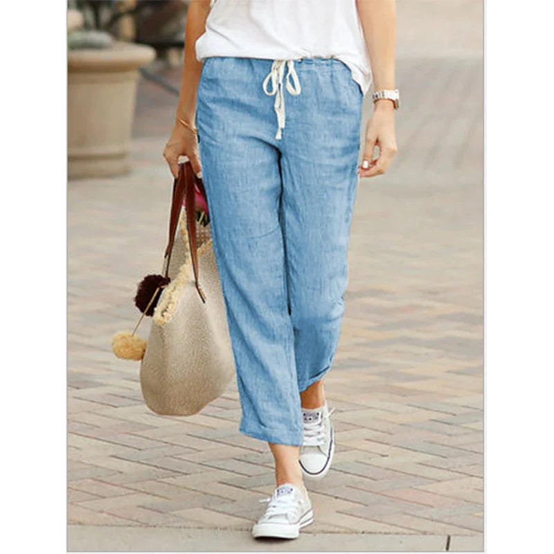 Women's Cotton Drawstring Pants - Y2K Black Elastic Waist Casual Trousers, Loose Fashionable Autumn Bottoms