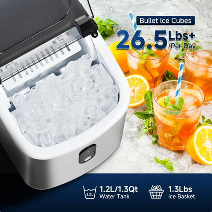 SIMZLIFE Portable Ice Maker Machine – 26.5LBS/Day, 9 Cubes in 6 Mins, Auto-Cleaning for Home, Kitchen & Camping
