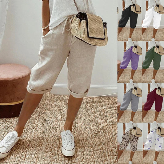 Women's Cotton Linen Wide Leg Pants - Vintage Lace Up High Waist Casual Streetwear Trousers
