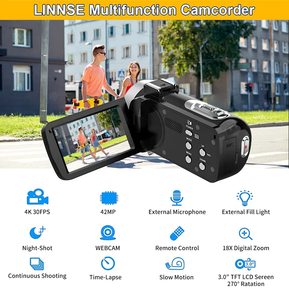 4K Digital Camera – 42MP HD Camera with 18X Zoom, 3.0-inch Screen, Flash & Portable Video Recorder
