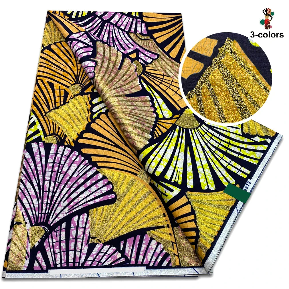 Premium Gold Print Pagne Fabric - 100% Cotton African Real Wax Ankara Grand SUP Nigerian Fabric