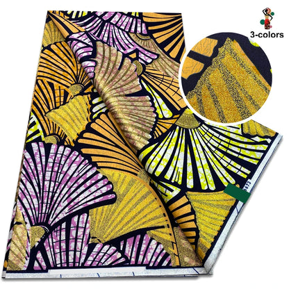 Premium Gold Print Pagne Fabric - 100% Cotton African Real Wax Ankara Grand SUP Nigerian Fabric
