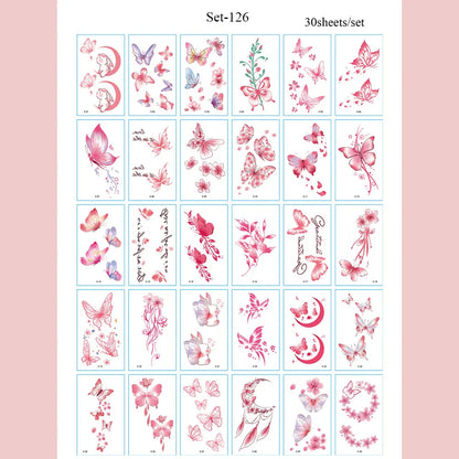 30pcs Black Temporary Tattoo Stickers - Flower Butterfly Rose Moon Star Mandala Designs for Hand, Chest & Body Art