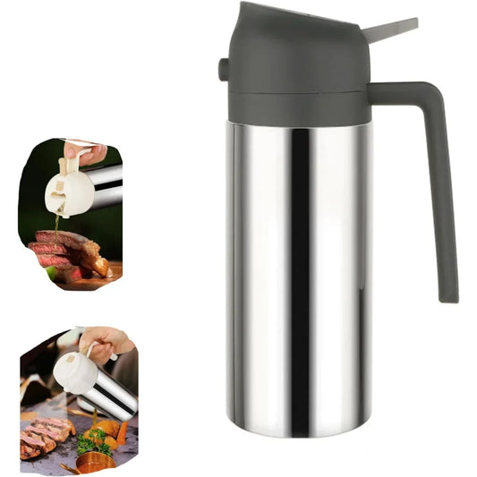 2-in-1 Oil Dispenser Bottle - Stainless Steel Cooking Oil Sprayer for Baking, Cooking & Portable Refillable Use