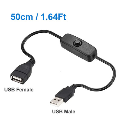 USB Male to Female Extension Cable with On/Off Switch for Dash Cam, LED Lamp, Fan & LED Strips