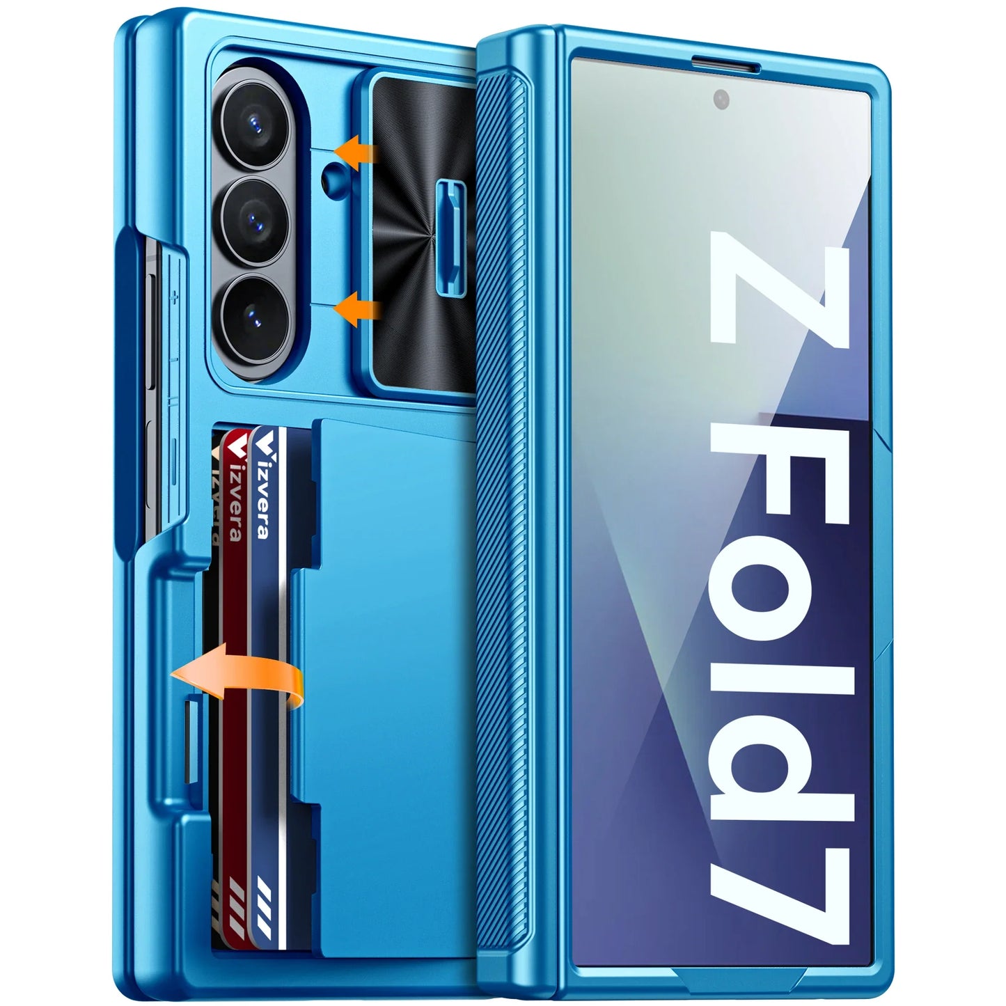 Samsung Galaxy Z Fold 7 Case – Black Shockproof Silicone Wallet with RFID Card Holder, Hinge & Camera Protection