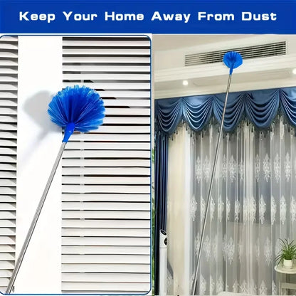 Extendable Spider Web Duster - Retractable Stainless Steel Pole Cleaning Brush for Indoor & Outdoor Use