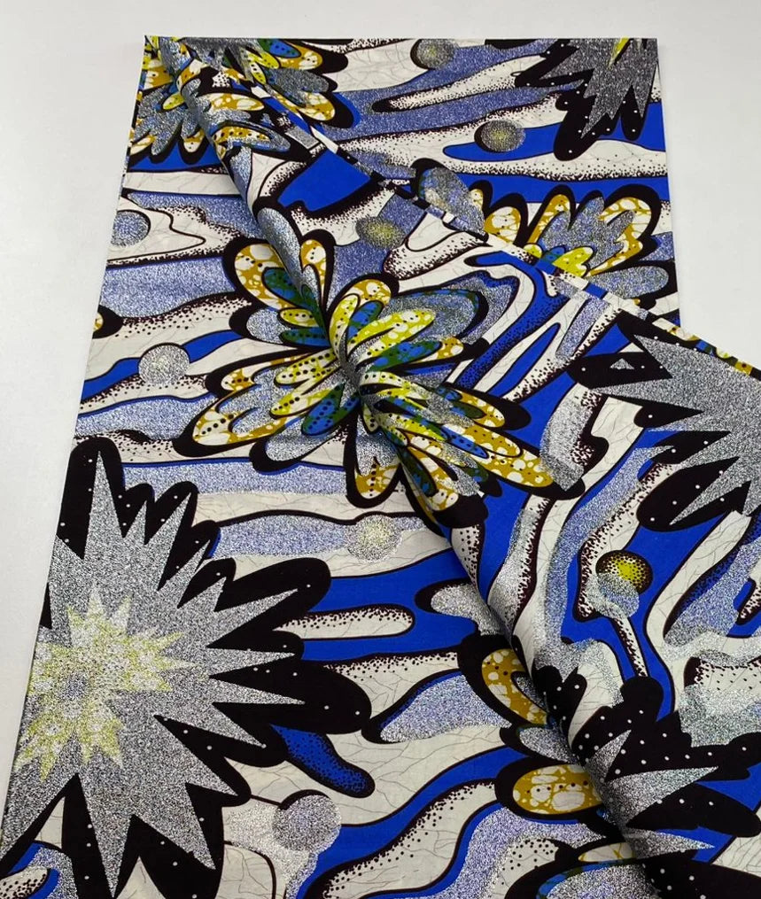 Grand Super Ankara Wax Fabric - Original 100% Cotton Glitter Batik Pagne 6 Yards Nigerian Party Dress Sewing Material