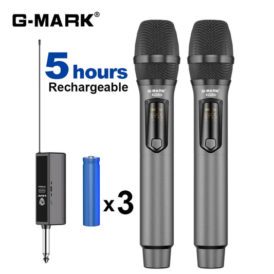 G-MARK X220U Wireless Microphone - UHF Karaoke Mic With Rechargeable Battery Receiver For Speakers & 5 Hour Performance Use
