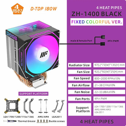 METALFISH White CPU Cooler – ARGB PWM Silent Fan Radiator 4-Pin High Performance Air Cooling for Intel LGA1700/1200/115X/1366/2011 & AMD AM5/AM4/x99/x79