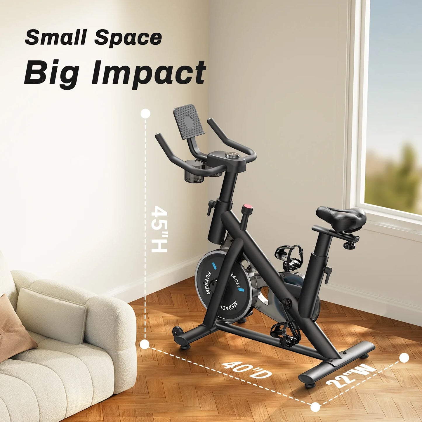 MERACH Exercise Bike – Low Noise Stationary Cycling Bike with 270lbs Weight Capacity, Tablet Mount & Fitness Courses for Indoor Workouts