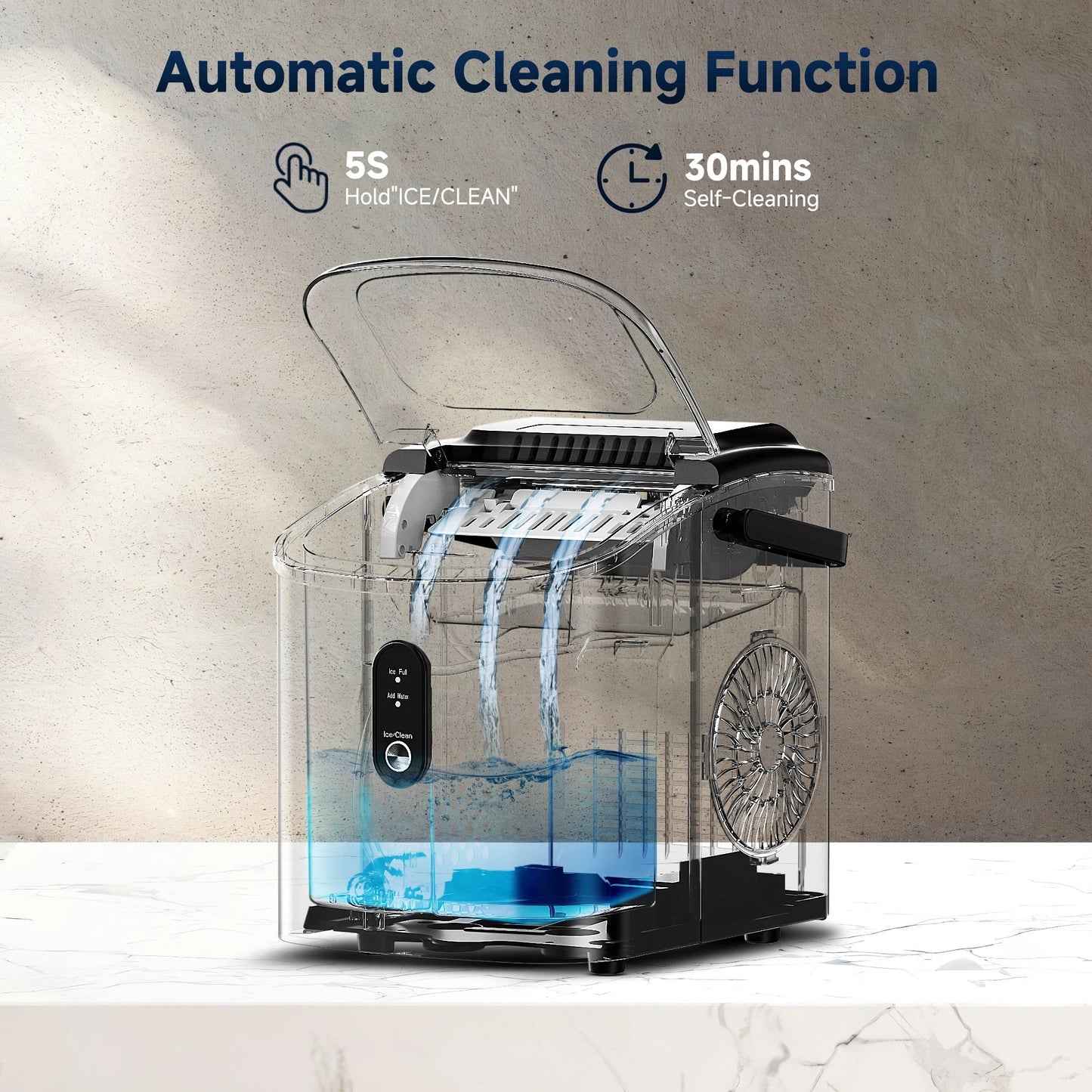 SIMZLIFE Portable Ice Maker Machine – 26.5LBS/Day, 9 Cubes in 6 Mins, Auto-Cleaning for Home, Kitchen & Camping