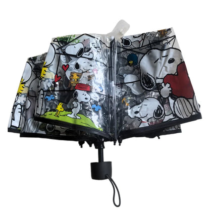 Snoopy Woodstock Folding Umbrella - Transparent Automatic Cartoon 3-Fold Rain Umbrella Gift