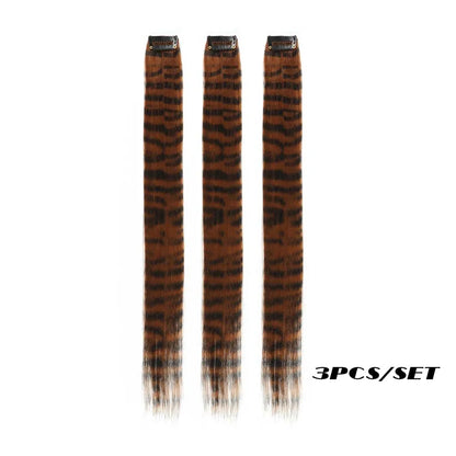 3-Piece Colorful Stripe Hair Extensions - Long Straight Synthetic Clip-In Hair Pieces for Parties & Halloween