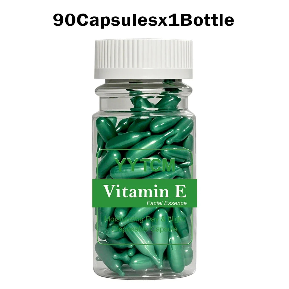 Vitamin E Serum Capsules - Hydrating Single-Use Facial Essence 90 Capsules per Bottle